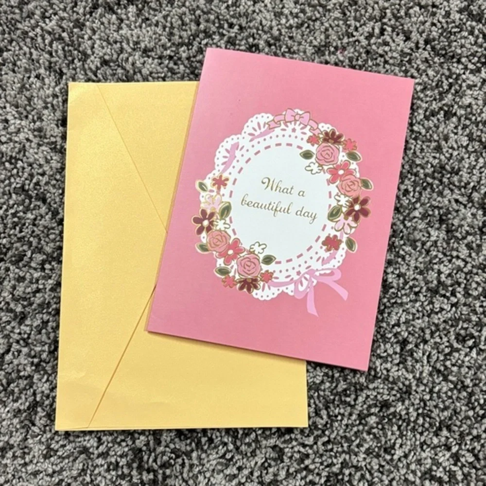 Pink Floral 3D Greeting Card with Yellow Envelope